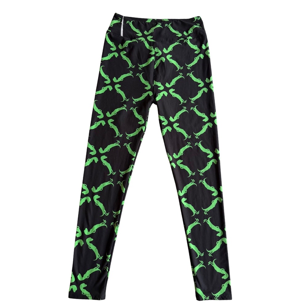 New Lizard Leggings Neon Green Black Print Yoga Kidcore Festival Activewear‎ S/M